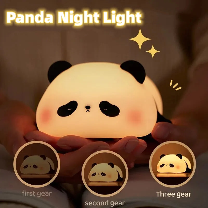 Panda Night Lights for Kids Cute Animal Silicone Timing Rechargeable Lamp Cartoon Panda Bedroom Decoration Kids Boys Girls Gift